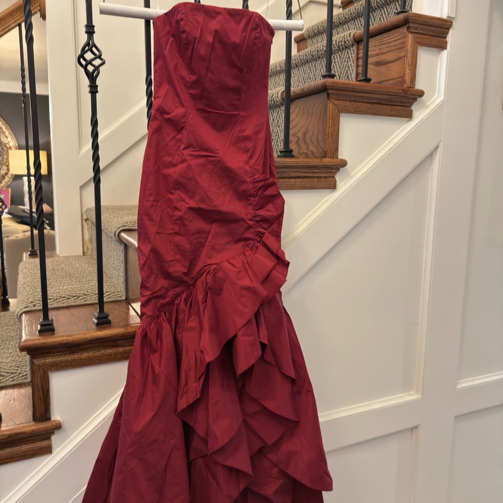 Red Asymmetrical Ruffled Maxi Dress - Picture 9 of 15